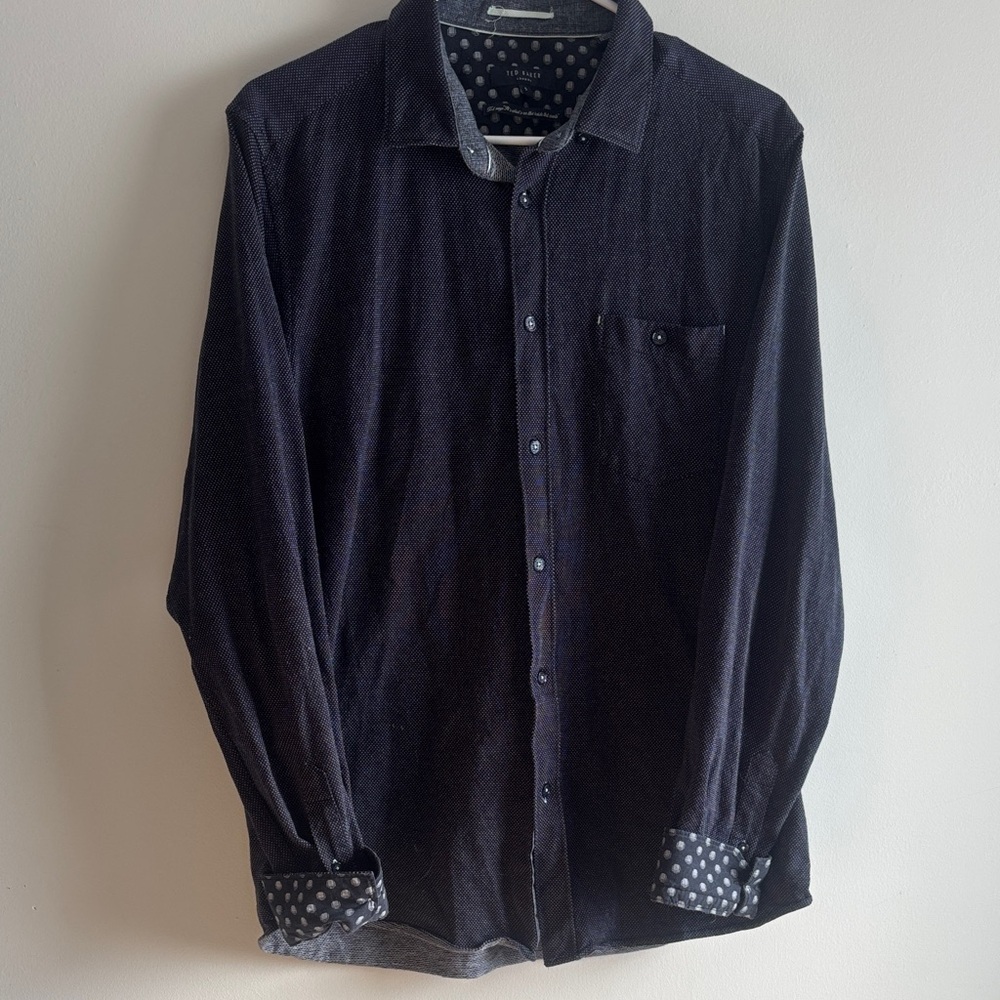 Ted Baker Men's Dark Blue Button-Down Shirt with flip cuff
